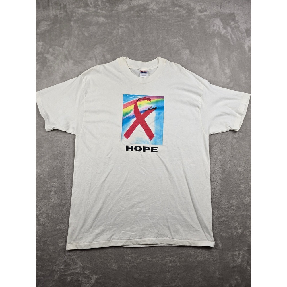 Vintage Hope T Shirt Mens XL White No One Fights Cancer Alone Single Stitch Read